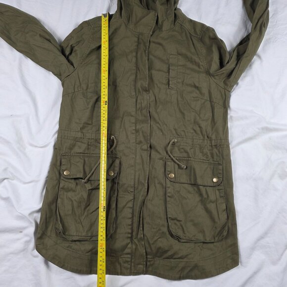 Be Cool Womens Size Large Green Hooded Military Style Jacket Cotton Lightweight - Picture 11 of 12